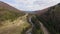 Aerial View. Flying over the beautiful mountain River and forest