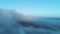 Aerial view of fog in spring. Sunrise above the clouds.