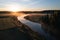 Aerial view of foggy aurajoki river in autumn morning