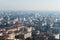 Aerial view on foggy Bergamo town, Lombardy, Italy