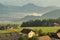 Aerial view of foggy Enns Valley on sunrise, Alps Alpes, Alpen, Alpi, Alps, Alpe, Styria Steiermark, Austria Ã–sterreich