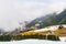 Aerial view of foggy Lauterbrunnen Village