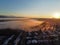 Aerial view of a foggy sunrise sky over the skyline of Burnaby, Vancouver, Canada