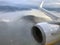 Aerial view on fogy mountains from airplane