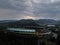 Aerial view of football stadium in Bandung City, Indonesia. Sunset or sunrise and noise cloud. Drone shot. Bandung, Indonesia -
