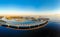 Aerial view of Football stadium Zenit Arena at sunset and new road - Western High Speed Diameter connecting Krestovsky and