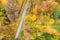 Aerial view of footpath in the park with colorful fall foliage