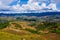 Aerial view of forest destroyed by agriculture of shifting cultivation on mountains.