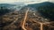 Aerial View of Forest destruction with Fire and Tree Cutting