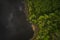 Aerial view of a forest lake. shoreline of a wild lake, surrounded by green trees, seen from a drone