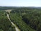 Aerial view of the forest and meadows and fields