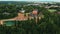 Aerial view of the forest, pond and country recreation area.