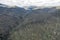 Aerial view of forest regeneration after severe bushfires in The Blue Mountains in Australia