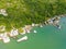 Aerial view of forest, rocks and beach