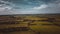 Aerial view, forest trees, woodland, deciduous temperate fog, lowland, Britain, UK, England, sunset Sunrise.