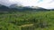 Aerial view of forest under high Tatras mountains recovering after disastrous windstorm
