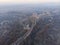 Aerial view of Fortress Castle at Blue Morning Sunrise in historic city of Kamianets-Podilskyi, Ukraine