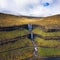 Aerial view of the Fossa Waterfall on island Bordoy in the Faroe Islands