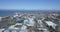 Aerial view of foster city lagoon in silicon valley suburban houses