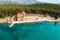 Aerial view of Franciscan monastery on Badija Island near Korcula, Adriatic Sea