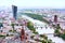 Aerial view of Frankfurt Um Main - old city center, European Central Bank building and river Main