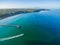 Aerial view of Frankston pier and speedboat Australia