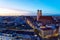 Aerial view of Frauenkirche at night, Munich, Bavaria, Germany