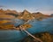 Aerial view of the Fredvang bridge at the Lofoten islands