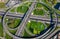 Aerial view of a freeway intersection traffic trails in Moscow