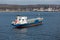 Aerial view of freighter in harbor Kiel, Germany