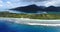 Aerial view of French Polynesia Tahiti island Huahine and Motu coral reef lagoon