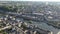 Aerial view of French town of Laval on banks of Mayenne river overlooking medieval Chateau in summer