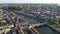 Aerial view of French town of Laval on banks of Mayenne river overlooking medieval Chateau in summer