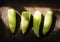 Aerial view of fresh jalapeno pepper on wooden background