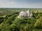 Aerial view frome drone to the historic castle and park in Olesko, Lviv region, Ukraine