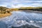 Aerial view of a frozen shallow lake