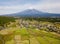 Aerial view of Fuji mountain and rice field at noon in Fujikawag