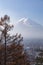 Aerial view Fuji volcano mountain