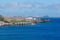 Aerial view Funchal airport Madeira seen from the sea