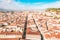 Aerial view of the Funchal old town - the capital of Madeira island during cloudy weather.