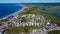Aerial View of Galilee & Great Island, Narragansett, Rhode Island in Early August 2023