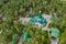 Aerial view of Ganina Yama Ganyas Pit - Complex of wooden Orthodox churches at the burial place of last Russian tsar near