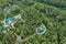 Aerial view of Ganina Yama Ganyas Pit - Complex of wooden Orthodox churches at the burial place of last Russian tsar near