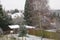 Aerial view of a garden in snow, Winter season