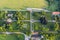 Aerial view Gardens of czech historical town Cesky Krumlov.  UNESCO World Heritage Site in beautiful golden morning light