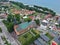 Aerial view on gathering of faithful people during devotion in church