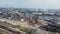 Aerial view of Gdansk shipyard with cranes.