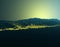 Aerial view of Genoa, Liguria, Italy. Silhouette of mountains, mountain ranges shrouded in fog.