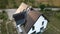 Aerial view of a German single family house with solar panels