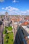 Aerial view of Ghent from Belfry. Saint Nicholas` Church and beautiful medieval buildings.